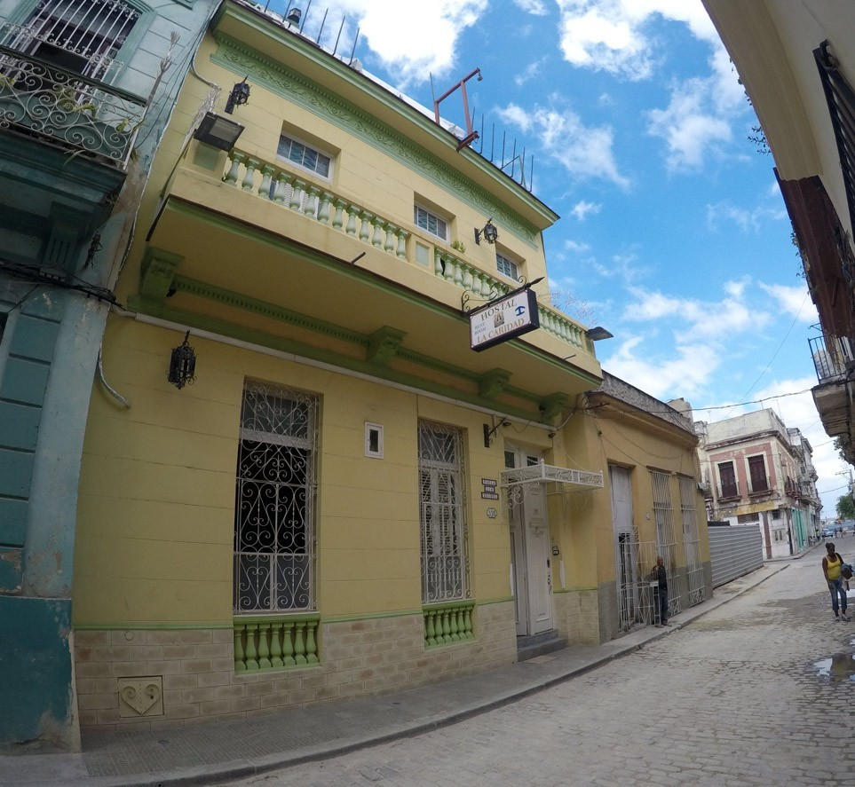 The facade of Vista al Mar Guesthouse in Old Havana, Cuba
